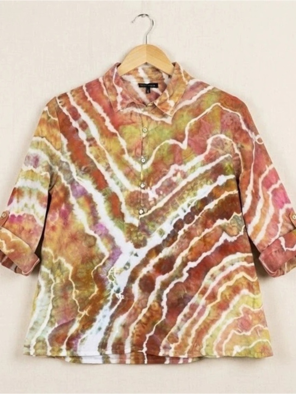Eileen Fisher Ice Dyed Linen Button Down Top